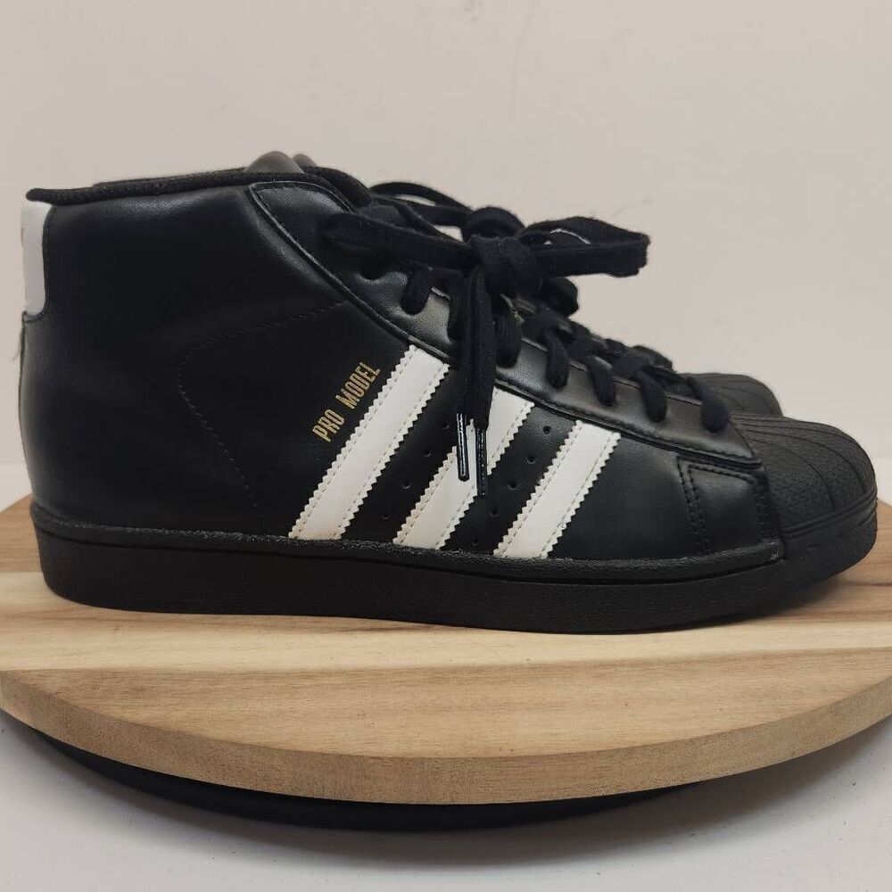 Adidas PRO MODEL GOLD Black Leather Sz 7.5 Men's Shoes B39368 Hi Top Sneakers